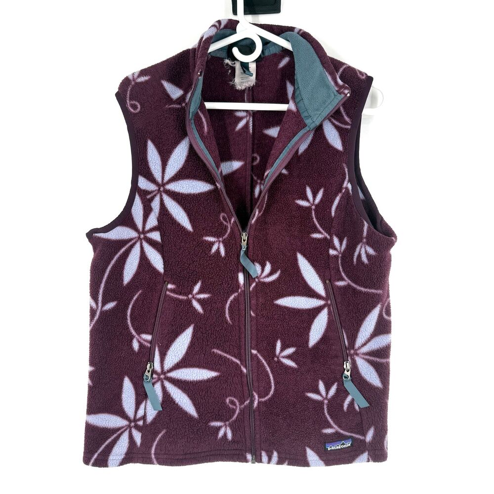 Vintage Patagonia Synchilla Women’s Vest Plum Floral Purple Outdoor Gorpcore L